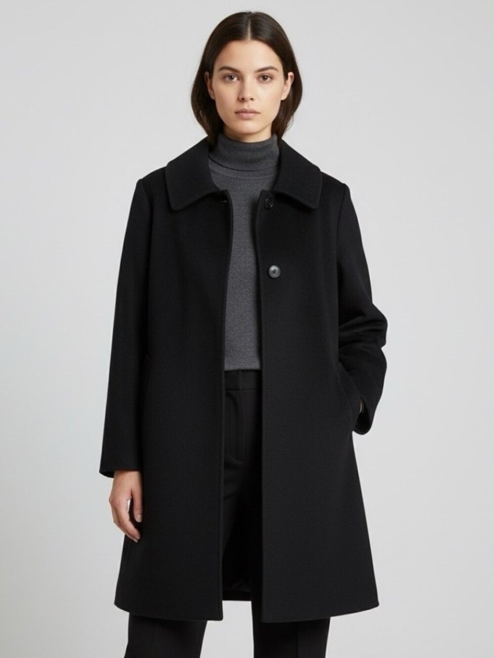 Cinzia Rocca Black Large Collar Alpaca Wool Mid-Length Coat - L/XL 🇮🇹